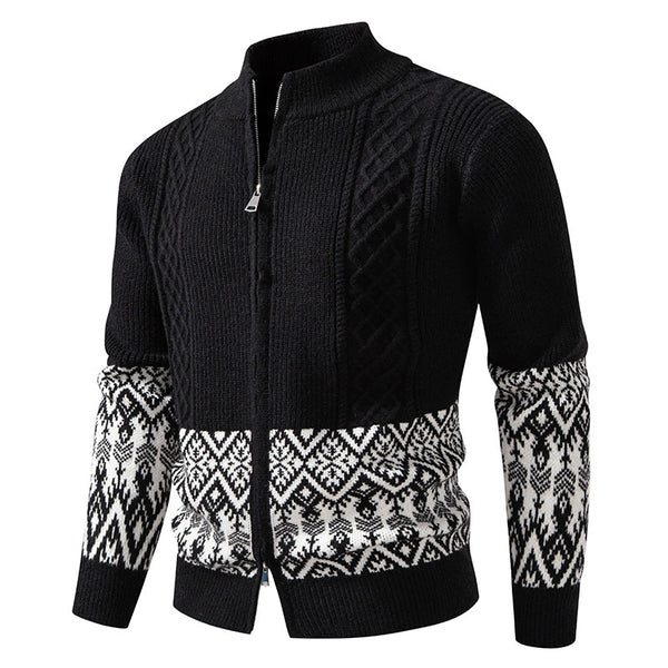 Men's Zipper Cardigan Jacket with Thickened Stand Collar Casual Knit Sweater