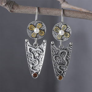 Ethnic Style Pearl Flower Earrings