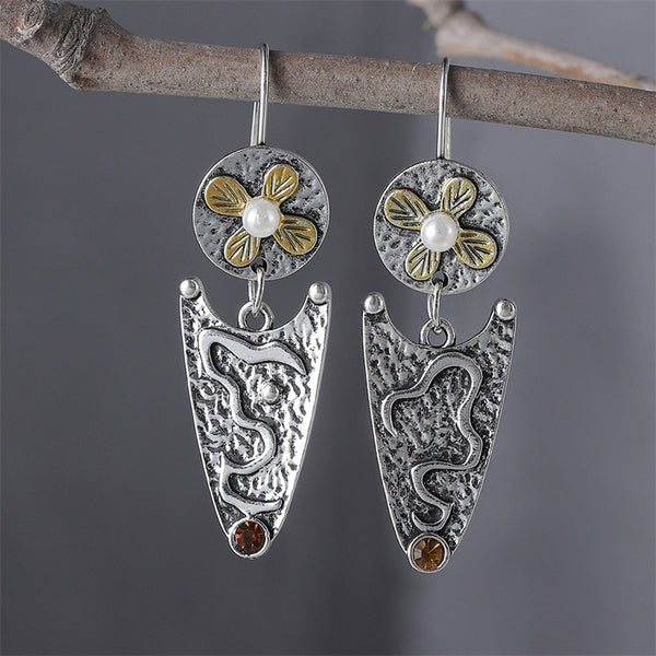 Ethnic Style Pearl Flower Earrings