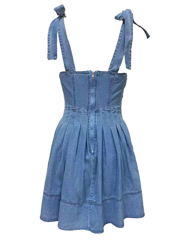 Bow Strap Denim Dress