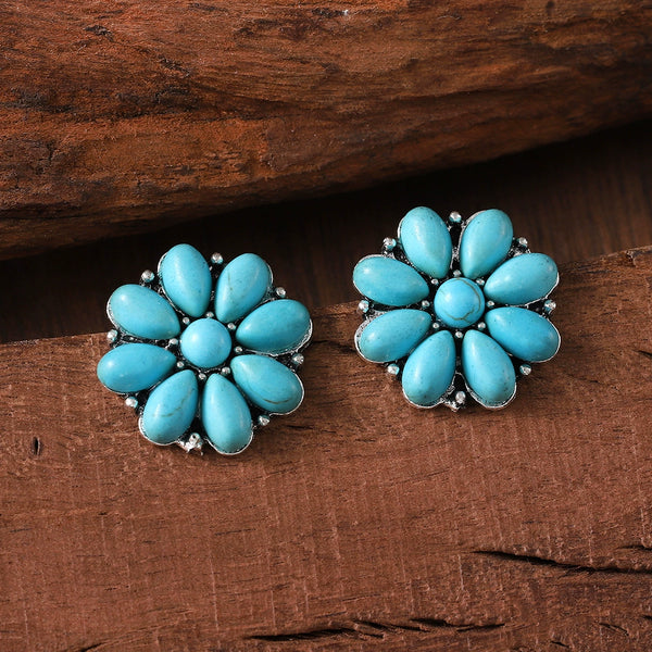 Bohemian Inlaid Turquoise Flower Earrings