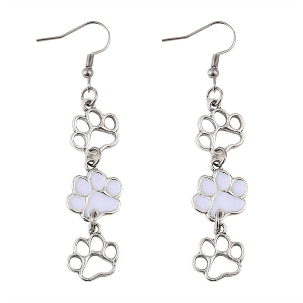 Vintage Puppy Paw Print Dangle Earrings