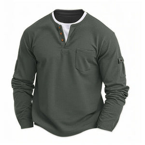 Men's Double-Layer V-Neck Autumn/Winter Patchwork Oversized Long Sleeved Shirt