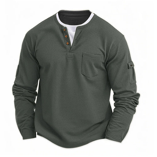 Men's Double-Layer V-Neck Autumn/Winter Patchwork Oversized Long Sleeved Shirt