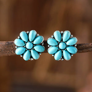 Bohemian Inlaid Turquoise Flower Earrings