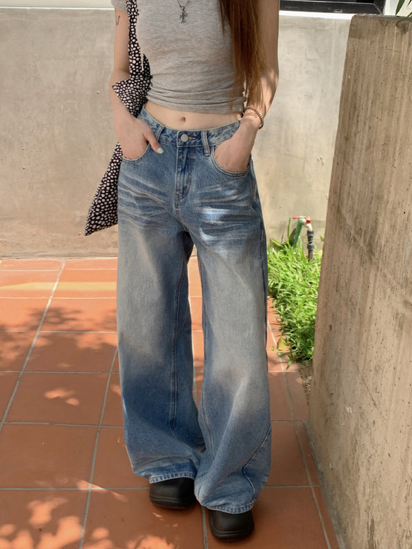 Washed Vintage Straight Drag Wide Leg Jeans