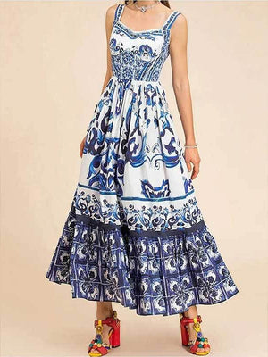 Bohemian Style Elegant Light Luxury Mid-Length Printed Halter Dress