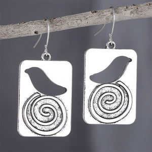 Personalized Bird Spiral Dangle Earrings