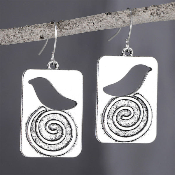Personalized Bird Spiral Dangle Earrings