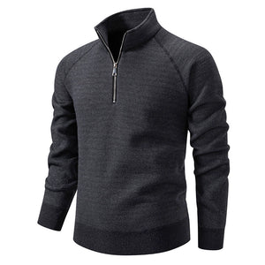 Men's Thickened Stand-Up Collar Half-Zip Slim-Fit Knit Sweater