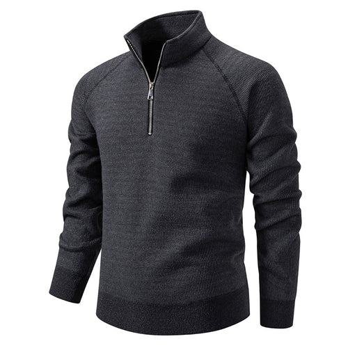 Men's Thickened Stand-Up Collar Half-Zip Slim-Fit Knit Sweater