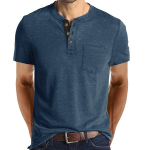 Summer Men's Henry Neck Short Sleeve T-Shirt