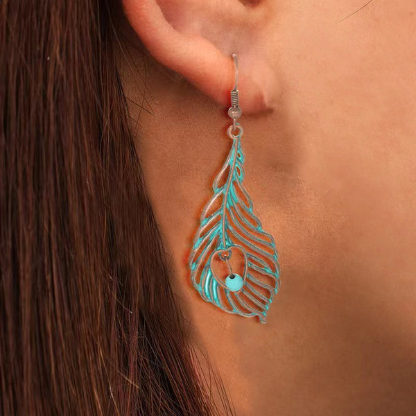 Vintage Feather Bead Dangle Earrings