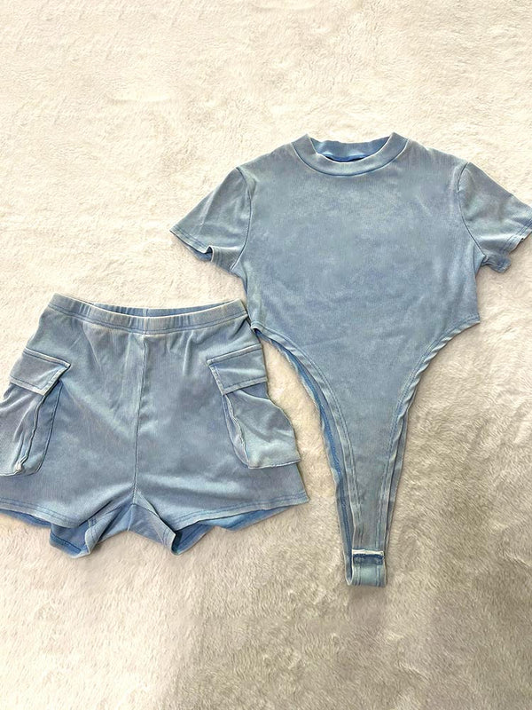 Ribbed Washed Bodysuit & Shorts Set