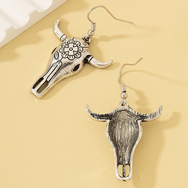 Cowboy Style Cow Head Dangle Earrings