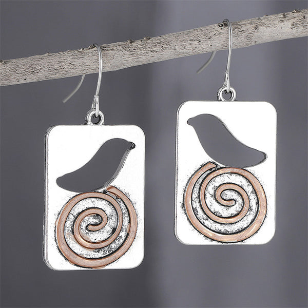 Personalized Bird Spiral Dangle Earrings