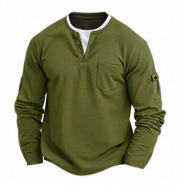 Men's Double-Layer V-Neck Autumn/Winter Patchwork Oversized Long Sleeved Shirt