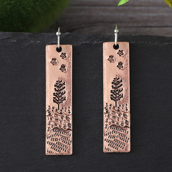 Square Woods Flower Earrings