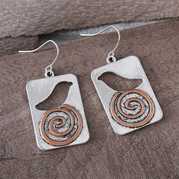 Personalized Bird Spiral Dangle Earrings