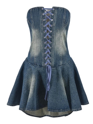 Denim Corset Lace-Up Dress