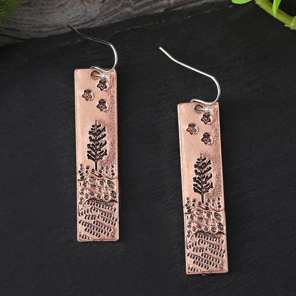Square Woods Flower Earrings