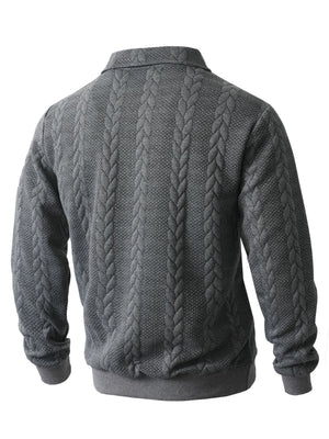 Men's Jacquard Collar Sweater Casual Long-Sleeve Knit Pullover