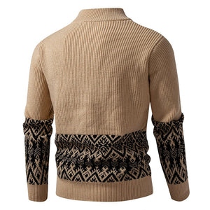 Men's Zipper Cardigan Jacket with Thickened Stand Collar Casual Knit Sweater