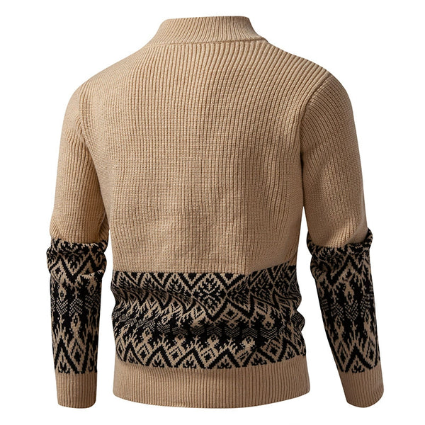 Men's Zipper Cardigan Jacket with Thickened Stand Collar Casual Knit Sweater