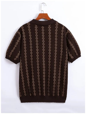 Men's Knitted Summer Casual Short-Sleeved Striped Polo Shirt