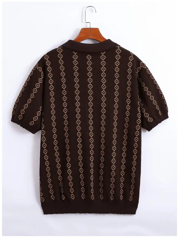 Men's Knitted Summer Casual Short-Sleeved Striped Polo Shirt