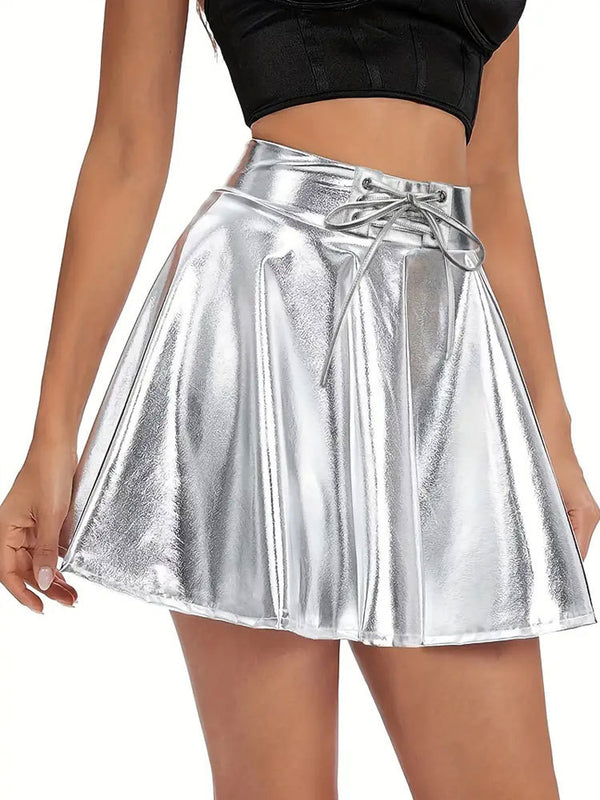 Party Style Silver Strappy PU Skirt