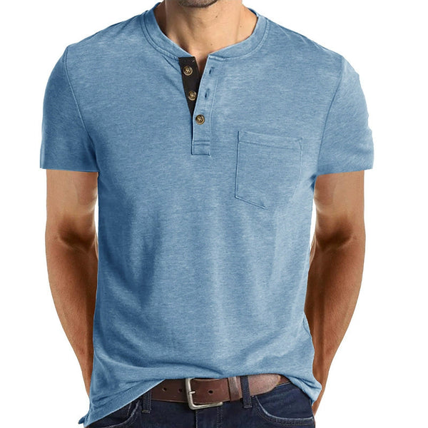 Summer Men's Henry Neck Short Sleeve T-Shirt