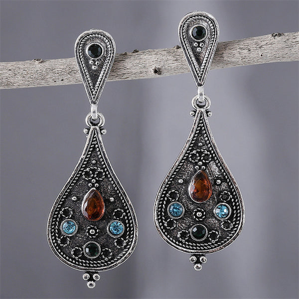 Personalized Retro Tri-color Gemstone Geometric Drops Simple Fashion Earrings