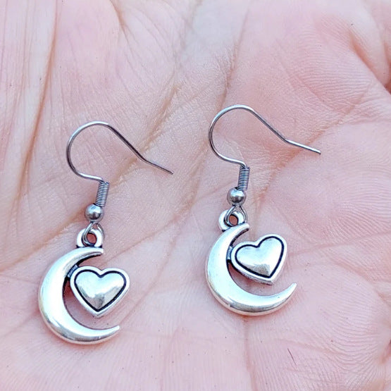 Vintage Alloy Moon Heart Dangle Earrings