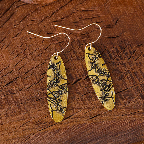 Vintage Ethnic Long Oval Gear Pattern Earrings