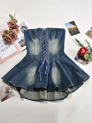 Denim Corset Lace-Up Dress