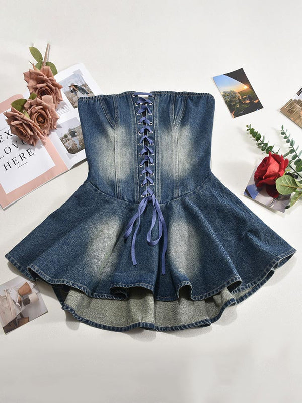 Denim Corset Lace-Up Dress