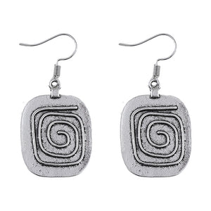 Aged Geometric Square Dangle Earrings