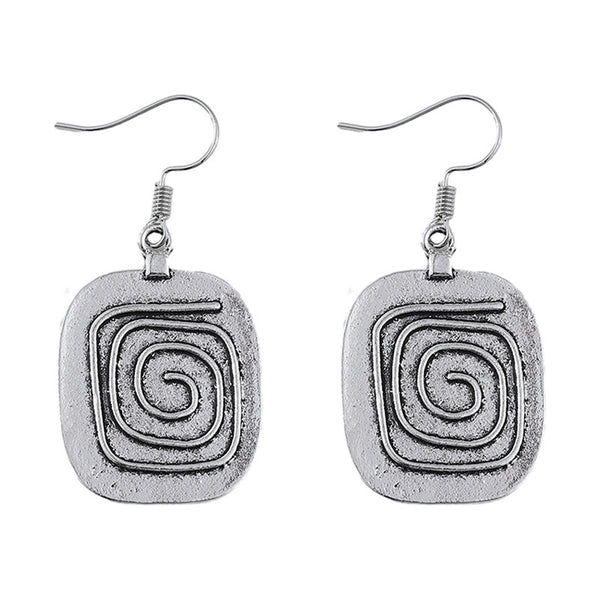 Aged Geometric Square Dangle Earrings