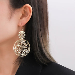 Exaggerated Vintage Hollowed Out Metal Disc Earrings