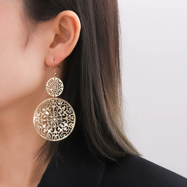 Exaggerated Vintage Hollowed Out Metal Disc Earrings