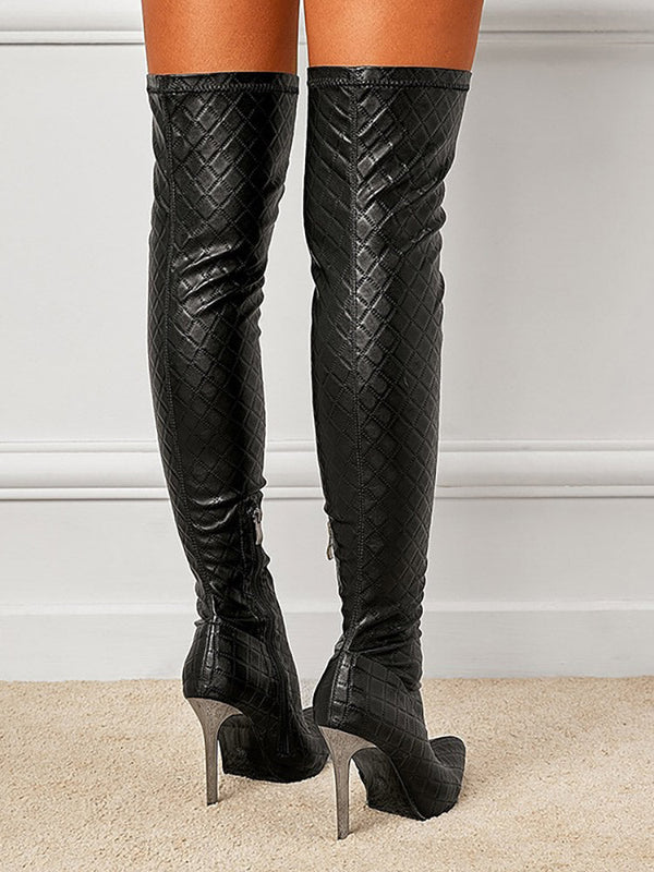 Embossed Heel Over The Knee Boots