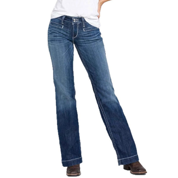 Cross-border exclusive for Amazon independent station Europe and the United States new fashion embroidery double waist straight elastic jeans women