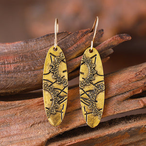 Vintage Ethnic Long Oval Gear Pattern Earrings