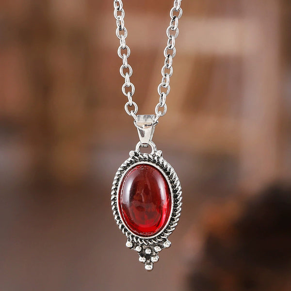 Fine Cameo Set Ruby Oval Glass Pendant Fashion Earrings Necklace Set