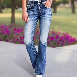 Cross-border exclusive for Amazon independent station new fashion versatile elastic and thin embroidered micro-pull pants jeans women