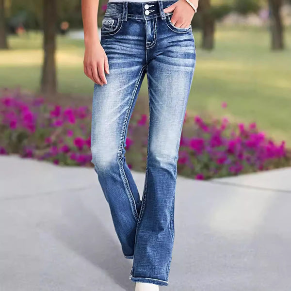 Cross-border exclusive for Amazon independent station new fashion versatile elastic and thin embroidered micro-pull pants jeans women