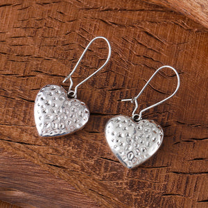 Embossed Hammered Print Crushed Dot Heart Earrings