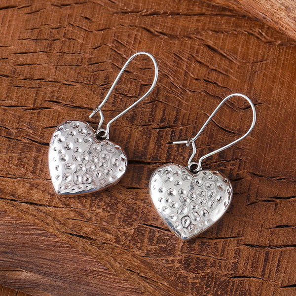 Embossed Hammered Print Crushed Dot Heart Earrings