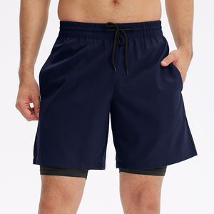 Men's Skinny High Stretch Quick Dry Double Layer Workout Shorts